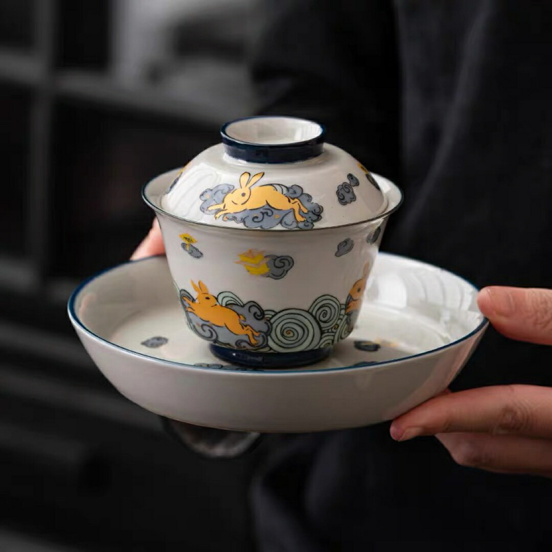 蓋碗 茶杯仕掛ける 今めかしい うさぎ 耐熱磁陶器製の中国茶器 1客