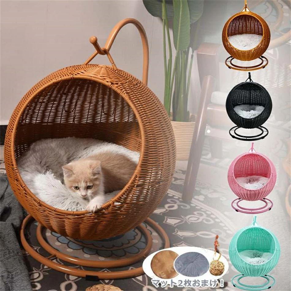 楽天市場】猫 ベッド ラタン 夏用 ペットベッド ドーム型 猫ハンモック