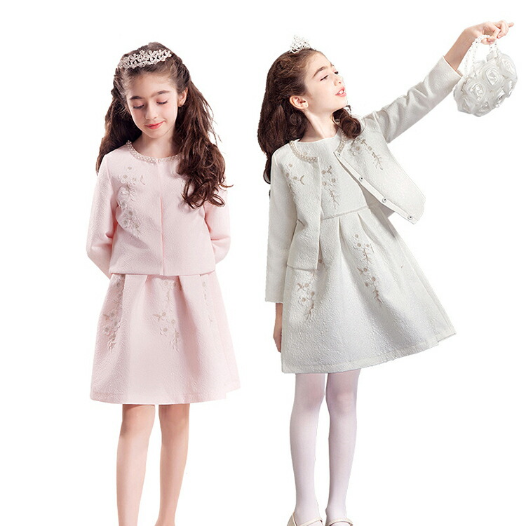 子供ドレス 女の子 フォーマル ボレロ+ノースリーブ ワンピース 2点セット 子供服 ワンピース 刺繍 子供洋服 誕生日 パーティー 入学式 卒業式 スーツ 発表会 結婚式