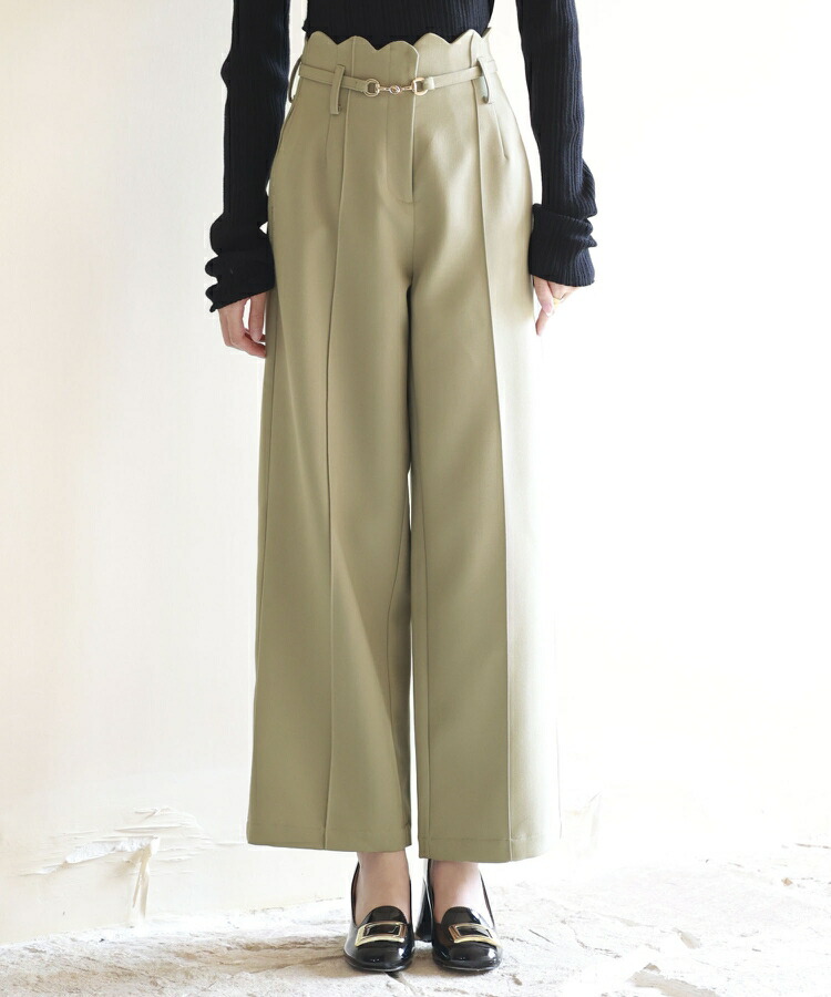 スカラップ ワイドパンツ ハイウエスト レディース オールシーズン