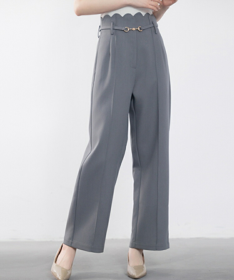 スカラップ ワイドパンツ ハイウエスト レディース オールシーズン