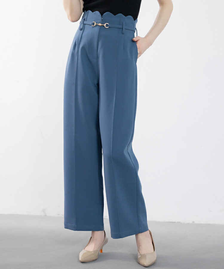 スカラップ ワイドパンツ ハイウエスト レディース オールシーズン