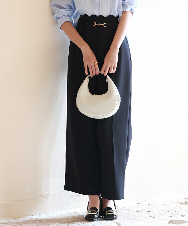 スカラップ ワイドパンツ ハイウエスト レディース オールシーズン