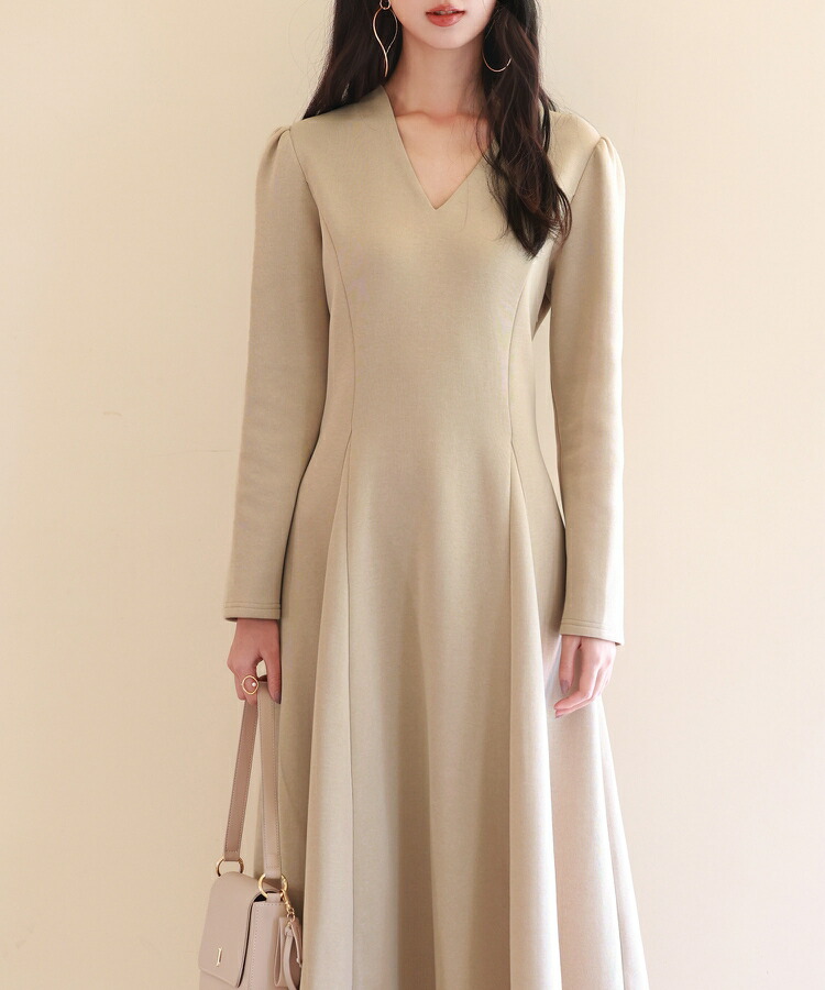 一部予約】ワンピース レディース ゴアードワンピース Vネック ロング