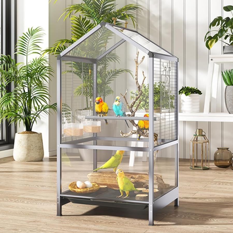 鳥かご 鳥ケージ 大型 豪華セット 高級透明アクリル 鳥籠 大きいケージ バードケージ オープン大空間 オウムケージ お掃除簡単 はしご 止まり木 ブランコ付き 文