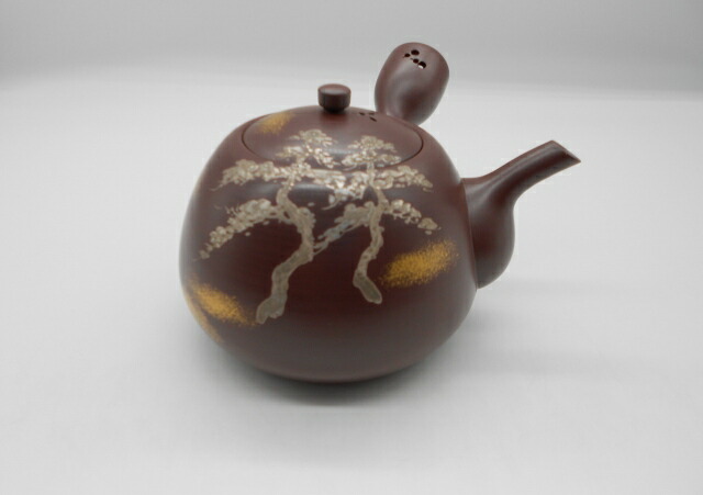 実山作 松絵金吹2号急須【萬古焼 万古焼】 [紫泥急須 作家急須 伝統工芸士急須 手づくり 急須 ティーポット お茶 ]