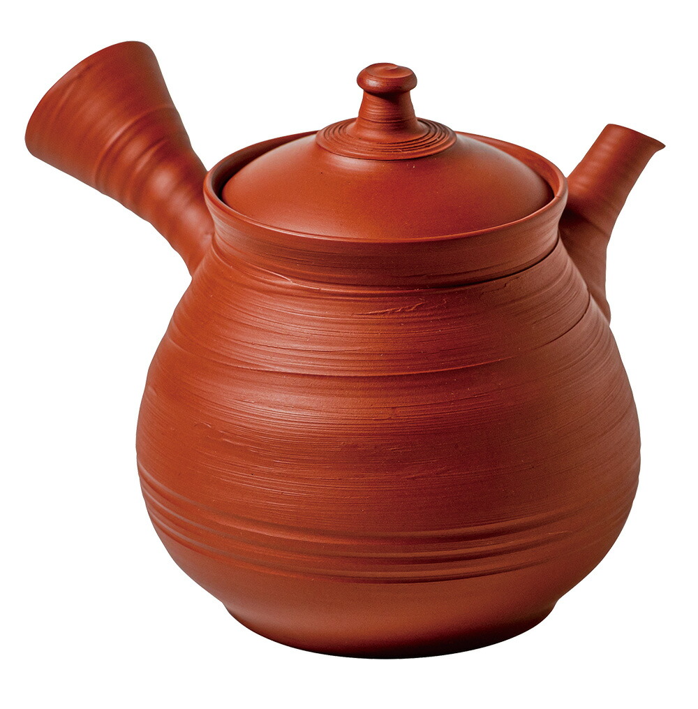 風月作　朱泥帯線筋引急須（本茶こし）【常滑焼】 [陶器 作家急須 急須 ティーポット お茶]