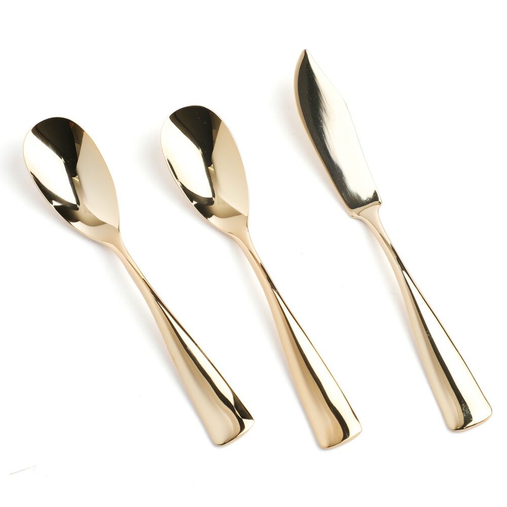 【名入れ可】 COPPER the cutlery Gold mirror アイススプーン バターナイフ 3本セット カパーザカトラリー ゴールドミラー アイスクリームスプーン ギフト プレゼント 銅製 銅スプーン おしゃれ 化粧箱入り｜京都匙亀