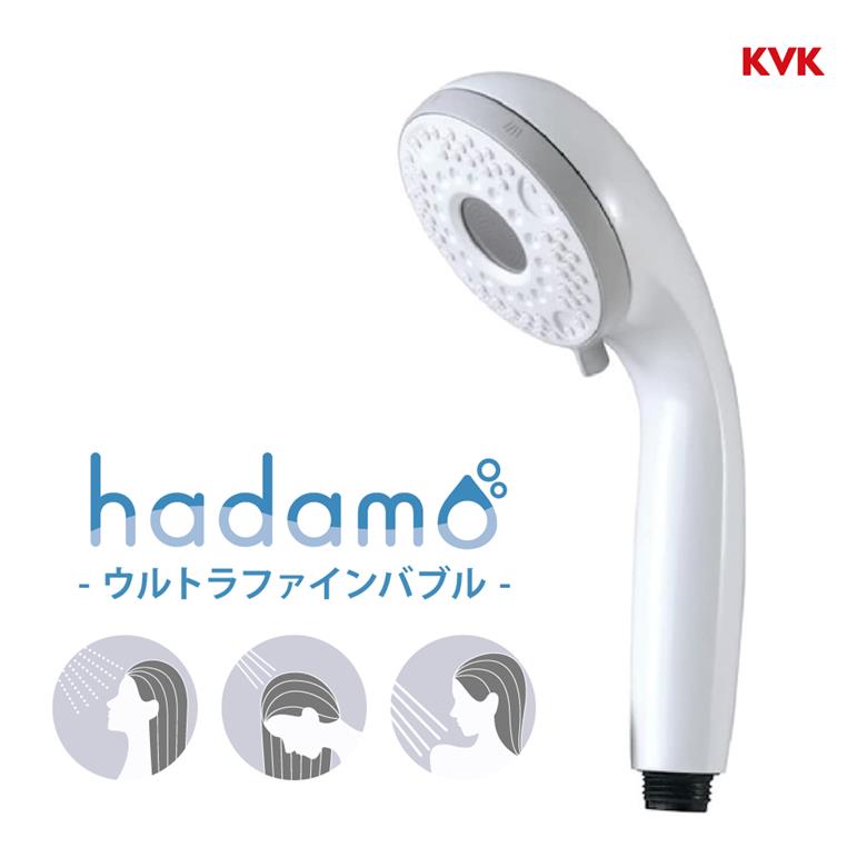 シャワーヘッド バブル ミスト吐水 3パータン hadamo ウルトラファインバブル シャワーヘッド (ホワイトタイプ) PZS370 接続アタッチメント付き 工具不要 KVK｜堺の刃物屋さん　こかじ 10,486円