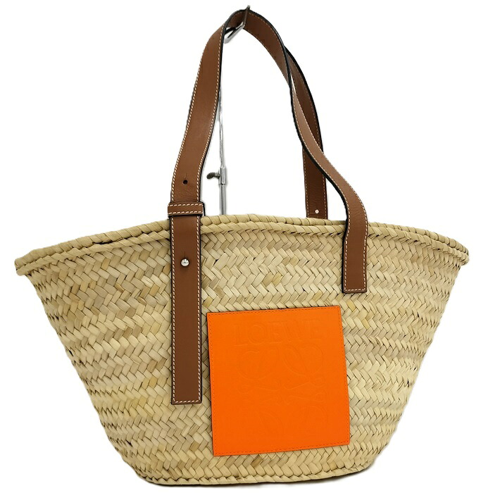 LOEWE バスケットバッグ カゴバッグ ミディアム ストロー アナグラム ナチュラル A223S92X01【中古】