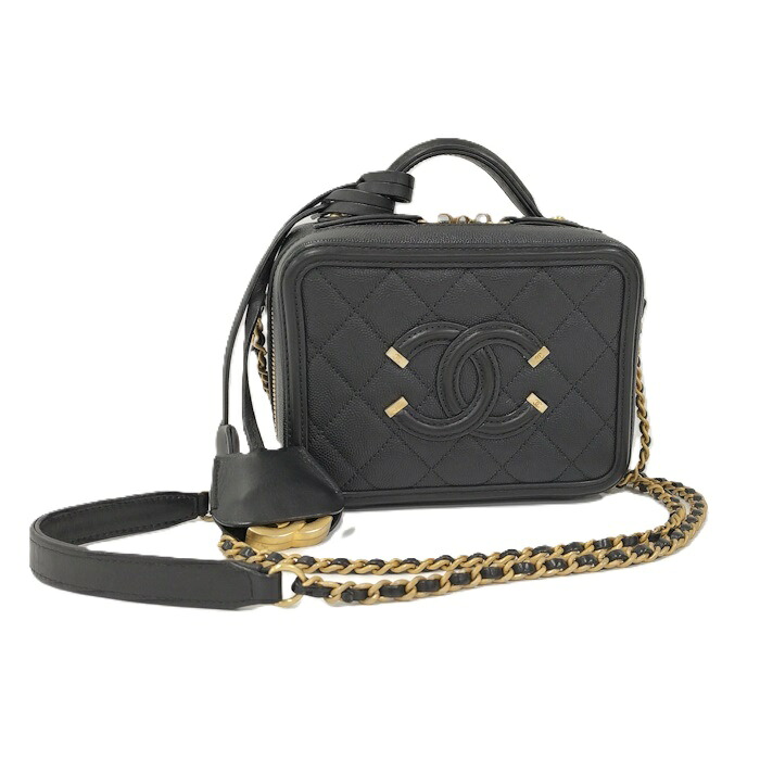 CHANEL 2WAY ハンドバック ショルダーバッグ CCフィリグリー キャビアひと肌 なめし革 黒いこと【中古】 バッグ-レディースバッグ