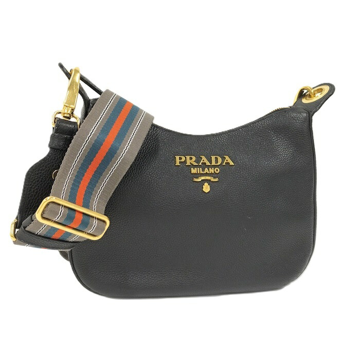 PRADA ショルダーバッグ ヴィッテロフェニックス なめし革 黒いこと 1BC180【中古】
