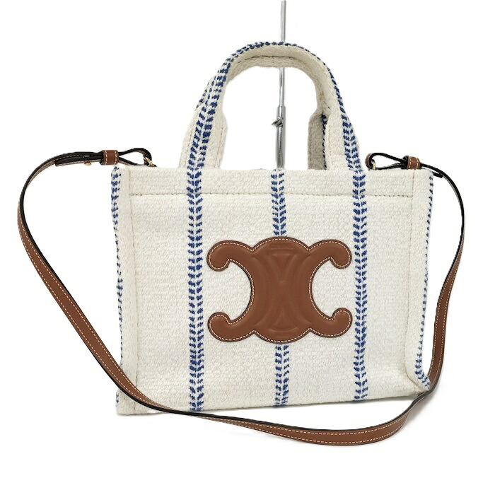 CELINE スモールカバタイス 2WAYハンドバッグ キャンバス レザー ホワイト 199162【中古】｜サカイのリサイクルショップ