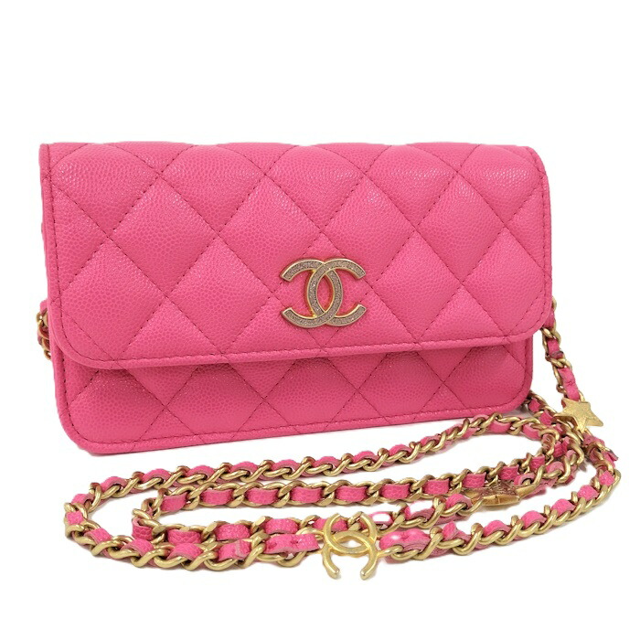 シャネル　キャビアスキン　デカココ　ピンク　ショルダー　長財布　チェーン 渋谷並木橋店】CHANEL シャネル チェーンウォレット(WOC