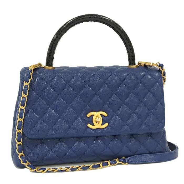 シャネル マトラッセ キャビアスキン トップハンドル 2wayバッグ ブルー シャネル マトラッセ キャビアスキン トップハンドル 2wayバッグ ブルー
