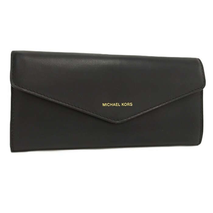 超美品未使用★Michael Kors★ブラック×ゴールド レザー 薄型 長財布 マイケルコース MICHAEL KORS 財布 長財布 レディース レザー L字