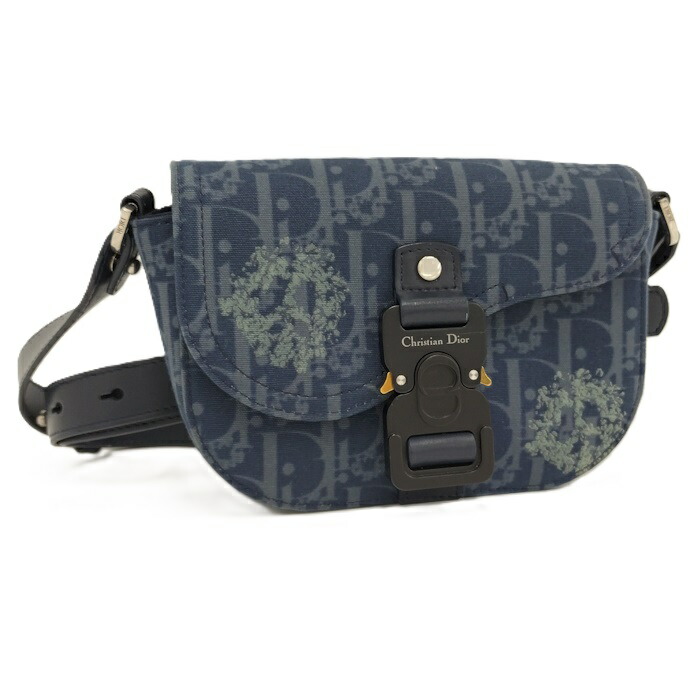 Christian Dior トロッター デニムティアーズ ショルダーバッグ キャンバス ネイビー 16-BO-0253【中古】