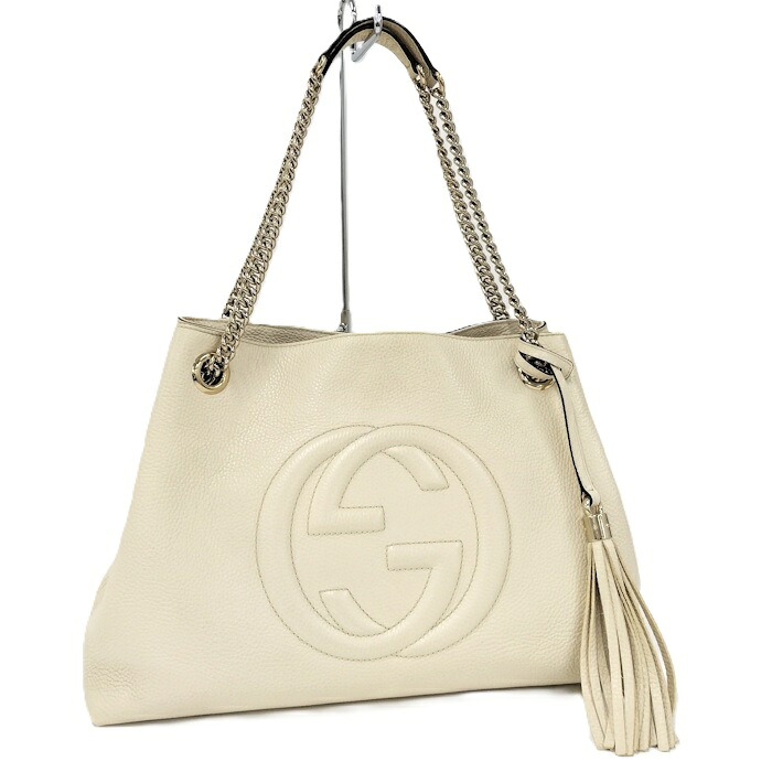 GUCCI ソーホー トートバッグ インターロッキングG なめし革 白いこと 536196【中古】