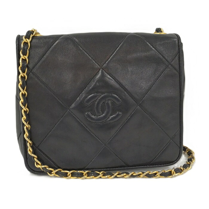 CHANEL チェーン ショルダーバッグ マトラッセ ラムスキン ブラック【中古】