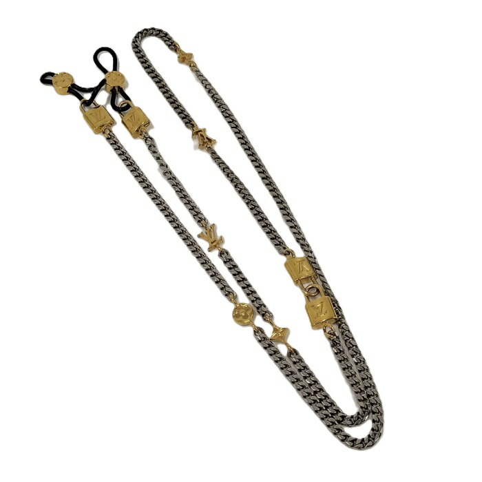 LOUIS VUITTON ネックレス グラスチェーン 3IN1 モノグラムフラワー メッキ ゴールド M00347【中古】