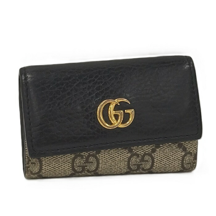 【超美品】GUCCI ６連キーケース　インターロッキング　GGシマレザーブラック GG グッチ GUCCI インターロッキング G シマレザー 6連 キー