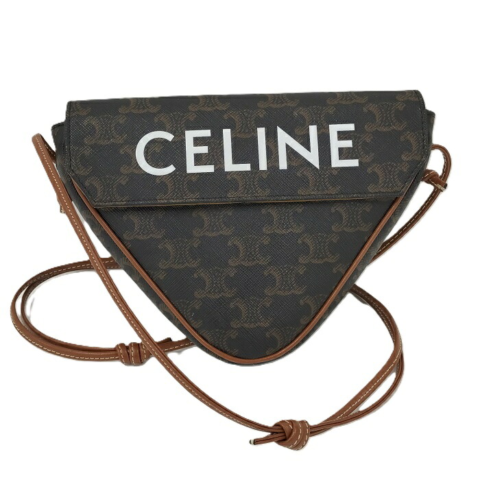 CELINE ３角形 ショルダーバッグ トリオンフ マカダム柄 PVC なめし革 赤銅色【中古】