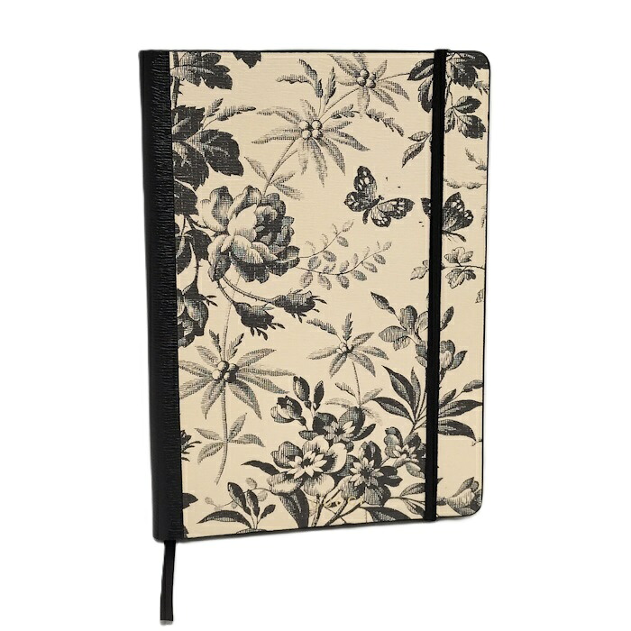 GUCCI バーバーリウム ラージ ノートブック ノート メモ帳 アイボリー ブラック レザー 661731【中古】