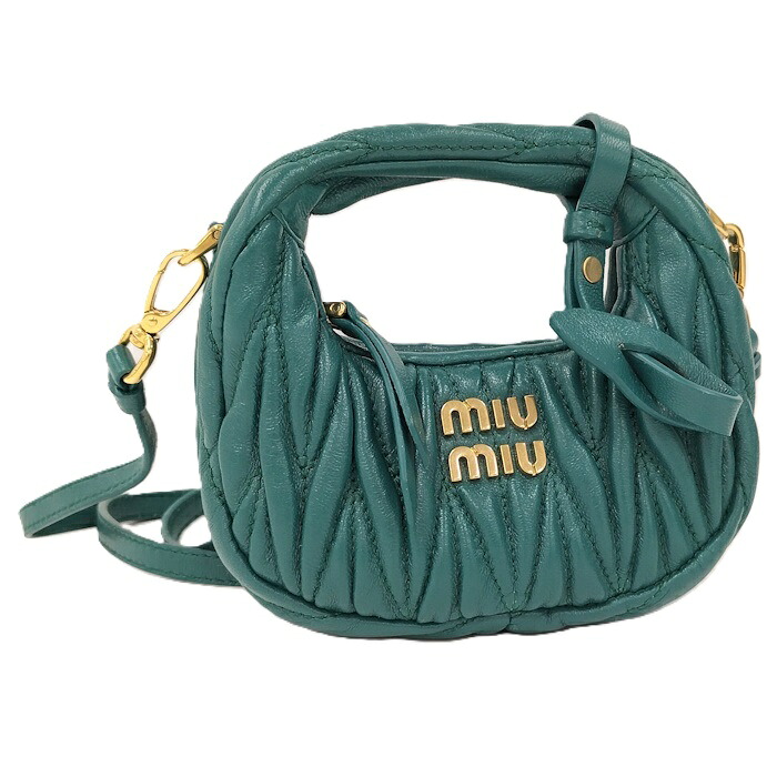 MIUMIU ワンダーマテラッセ ホーボーバッグ 2WAYハンドバック なめし革 青緑色 緑であること 5NR019【中古】