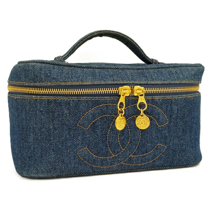 CHANEL バニティバッグ ココマーク ジーンズ 青碧 ゴールド金具【中古】