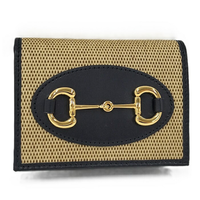 極美品✨グッチ　コンパクトウォレット　折り財布　ホースビット ラフィア 新品未使用】グッチ ホースビット GGスプリーム 1955 コンパクト財布