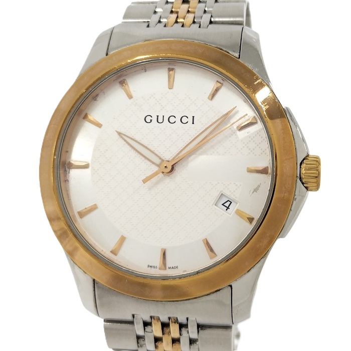 GUCCI Gタイムレス メンズ 腕時計 SSクオーツ ホワイト文字盤 126.4 YA126409【中古】