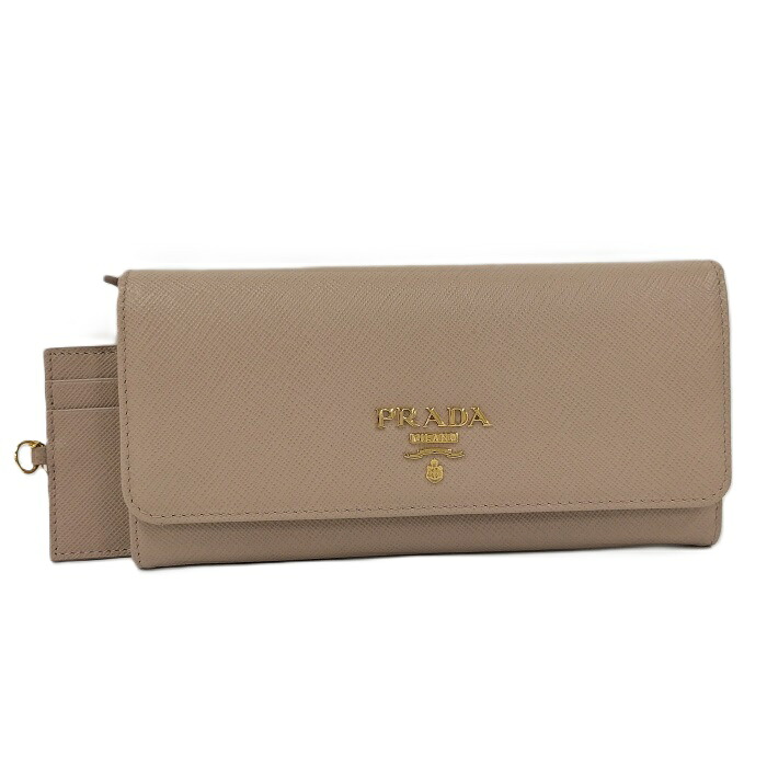 PRADA 二つ折り長紙入れ サフィアーノレザー ベージュ 1MH132【中古】