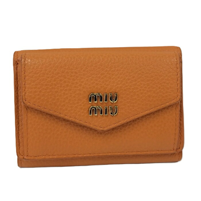 MIU MIU 三つ折り紙入れ オレンジ色 5MH021【中古】