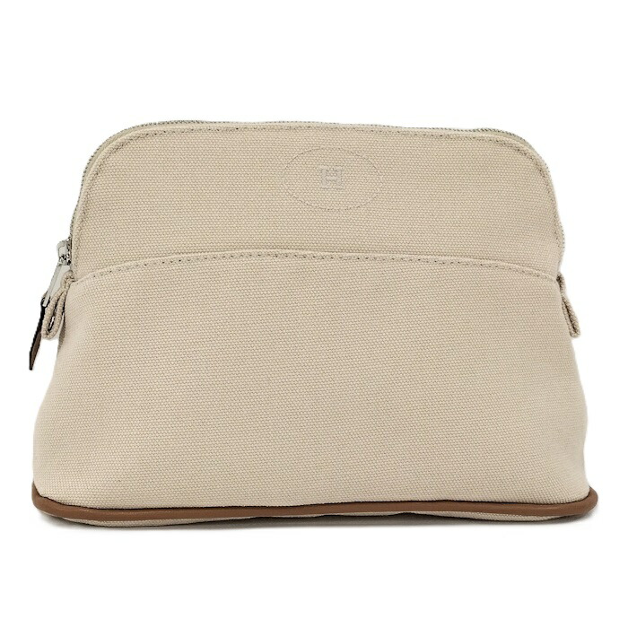 HERMES ボリードポーチ20 ミニ 帆布 ベージュ【中古】