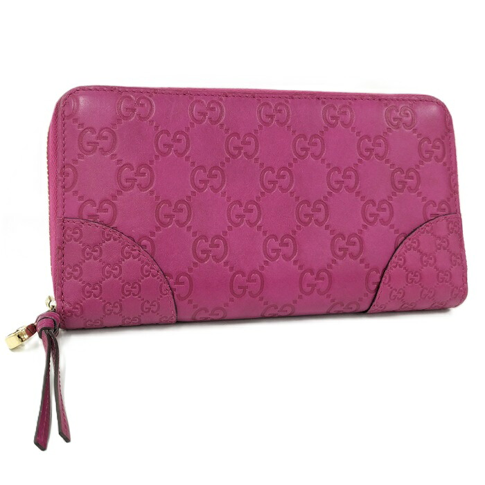 GUCCI ラウンドジッパー長紙入れ グッチシマ なめし革 パープル系 323397【中古】