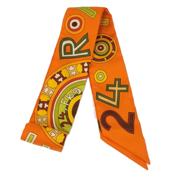 HERMES ツイリー スカーフ シルク100％ オレンジ【中古】