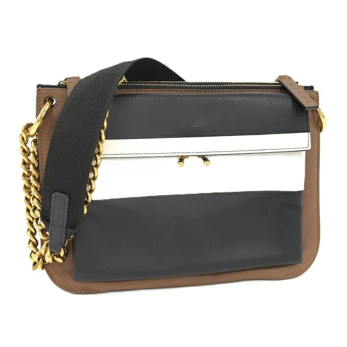 MARNI チェーンショルダーバッグ レザー ブラック ブラウン ホワイト【中古】｜サカイのリサイクルショップ