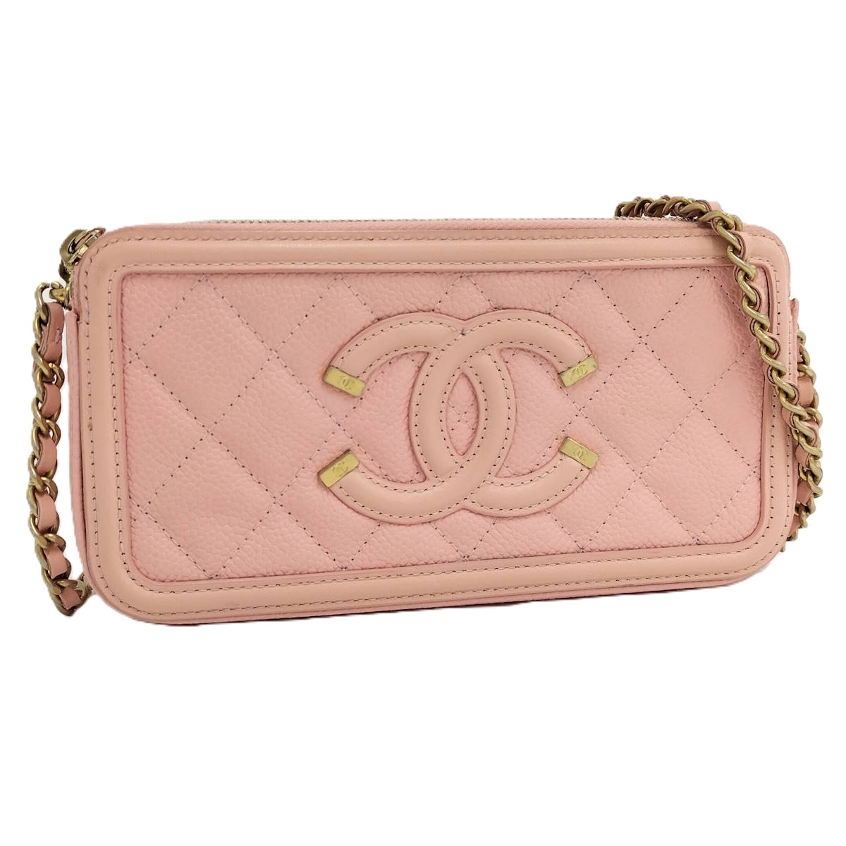 CHANEL チェーンウォレット CCフィリグリー ココマーク レザー ピンク A84450【中古】