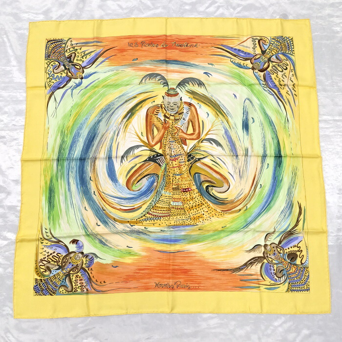 Hermes カレ90 大判スカーフ トゥルカナ族の真珠 les Perles de Turkana シルク100％ マルチカラー【中古】