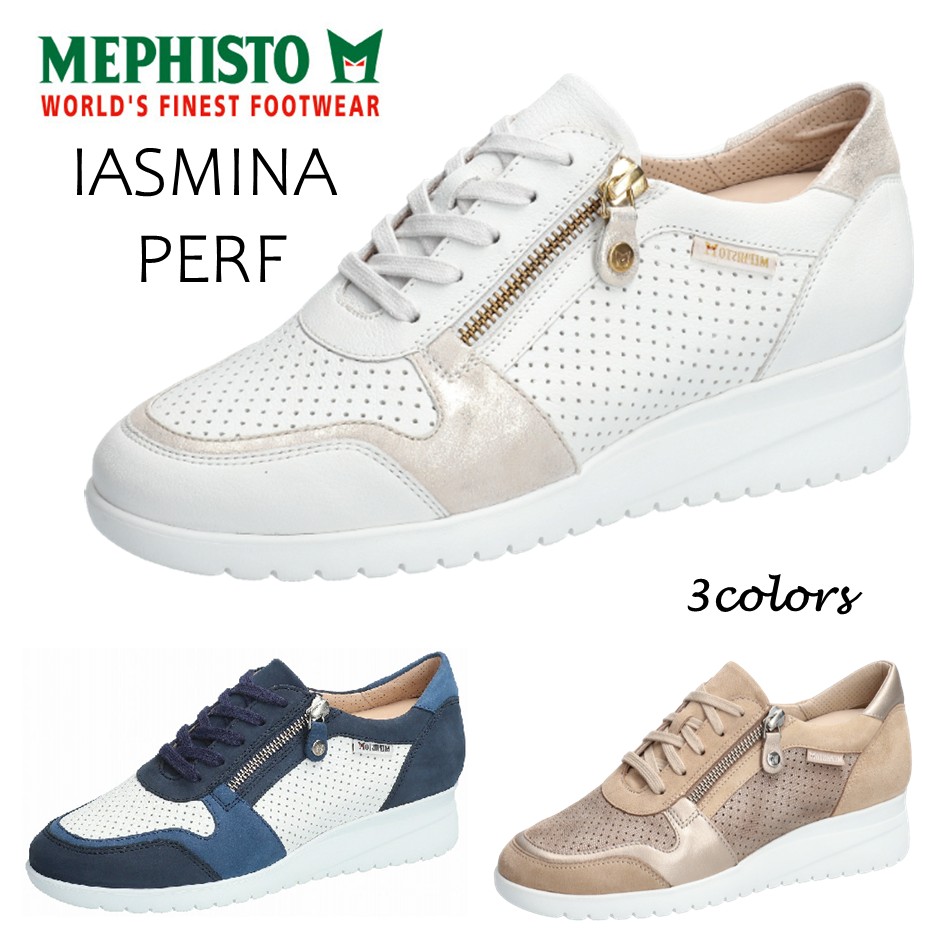 メフィスト MEPHISTO レディース 靴 スニーカー 品名 IASMINA PERF イアスミナパーフォレーション 町シューズ  幅 2E～3E スピード競技繰り上げる 上っ側チャック付 定め事取りまわし店