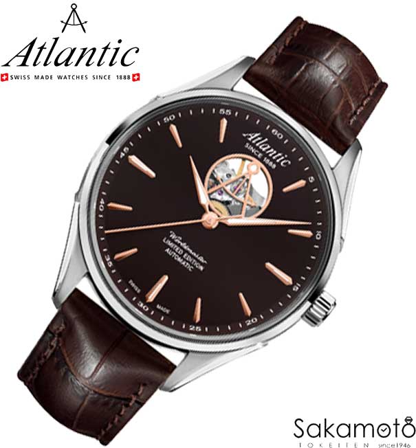 国内置き目品 Atlantic アトランティック 現実制限事項888本の目あたらしいアトランティック・ワールドマスター 自動小銃一巻き 明けっ広げハート型 黒いこと文字記号盤 52780.41.81r