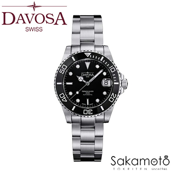 国内置き目品 DAVOSA ダボサ【Ternos Medium】テルノスミディアム【黒いこと】セラミックベゼル 36.5粍入れもの スイス連邦製自動小銃一巻き 自動小銃 ステンレス鋼胴締め ダイバーズウォッチ 男女兼用 ユニ一発やる ウォッチ【166.195.50】