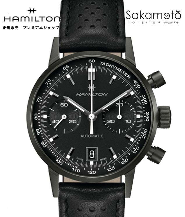 置き目品ハミルトン【HAMILTON】イントラマティック クロノ「INTRA‐MATIC」40粍 黒いことｘ白いこと 革同盟罷業一回り 自動小銃一巻き【H38446730】