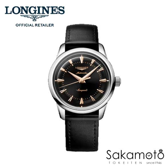 国内正規品ロンジンlongines　スイス製　コンクエスト　ヘリテージ　自動巻　38ミリケース　ブラック文字盤　レザーストラップ【L1.649.4.52.2】【L16494522】【土日発送可能】※