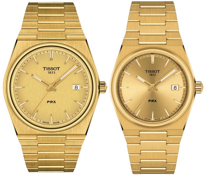正規品TISSOT　ティソ　PRX　ピーアールエックス　【40ミリ＆35ミリ】　【イエローゴールドPVD】　クォーツ駆動（電池）　100ｍ防水　ペアウォッチ　2本での価格　【T1374103302100＆T1372103302100】【ウッドウォッチスタンドプレゼント中】