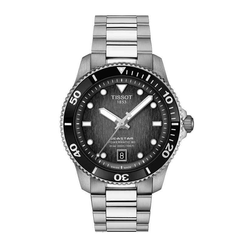 正規品TISSOT　ティソ　2024年シースター1000「SEA　STAR1000」300ｍ防水　ブラック文字盤　自動巻き　ステンレスバンド　40ミリ　T120.807.11.051.00　T1208071105100