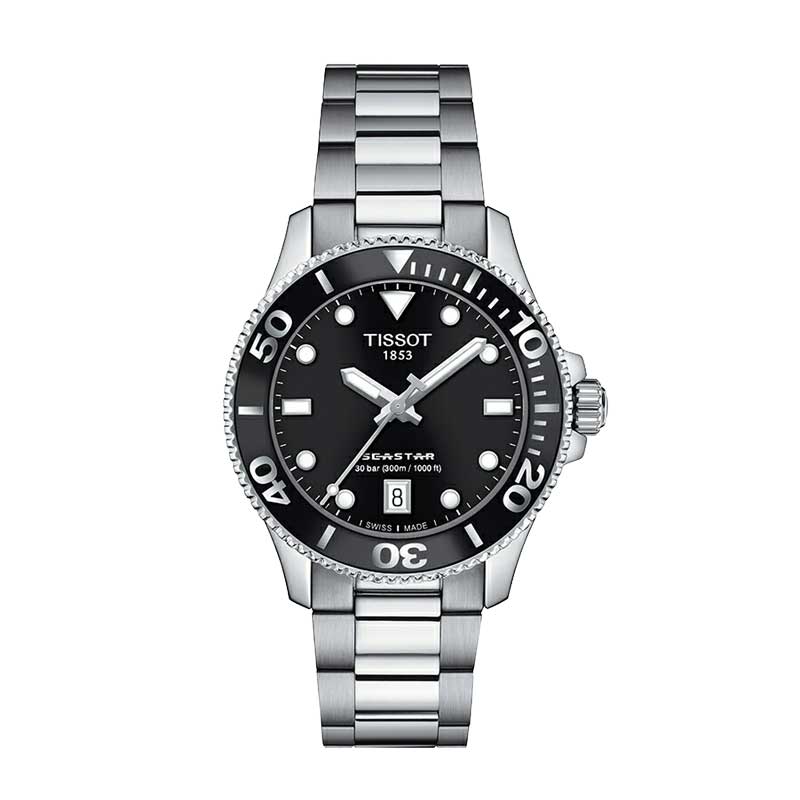 正規品TISSOT【ティソ】シースター「SEA　STAR」300ｍ防水　ブラック文字盤　36ミリ　電池式クォーツ【T120.210.11.051.00】【T1202101105100】
