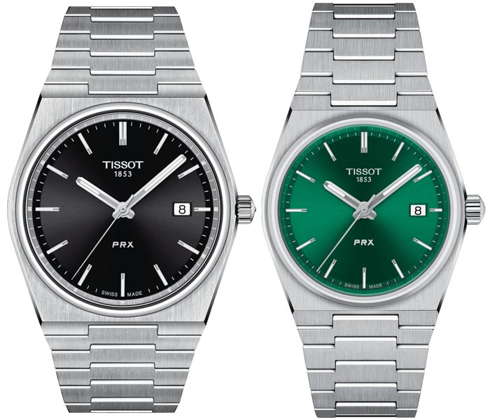 正規品TISSOT　ティソ　PRX　ピーアールエックス　【40ミリ＆35ミリ】【ブラック＆グリーン】　クォーツ駆動（電池）　100ｍ防水　ペアウォッチ　2本での価格　【T1374101105100＆T1372101108100】【ウッドウォッチスタンドプレゼント中】 79,860円