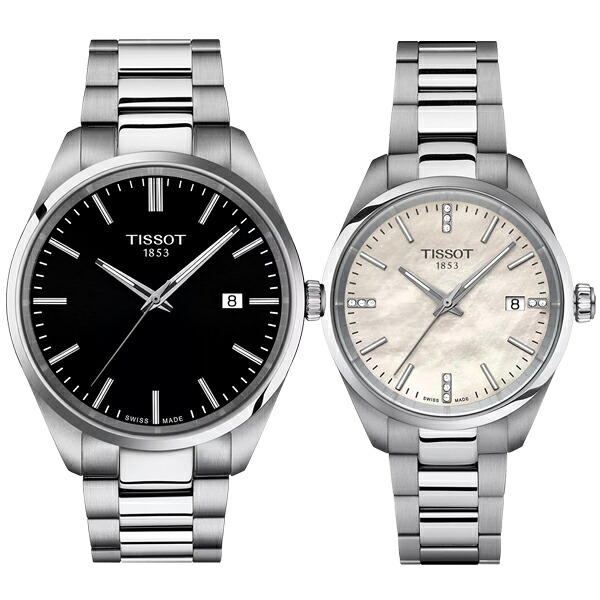 正規品TISSOT　ティソ　PR100　ブラック×白蝶貝(MOP)　40ミリ＆34ミリ　ペアウォッチ　電池式クォーツ　100ｍ防水　セット販売　記念日　贈り物　クリスマス　【T1504101105100＆T1502101111600】