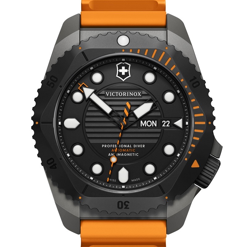 国内置き目品VICTORINOXビクトリノックス「DIVE PRO」ダイブプロ オートマティック チタン 黒いこと オレンジ色胴締め【置き目品 5年引き請ける】 自動小銃一巻き【241996】43粍入れもの ISO300ｍ雨合羽 腕時計-メンズ腕時計